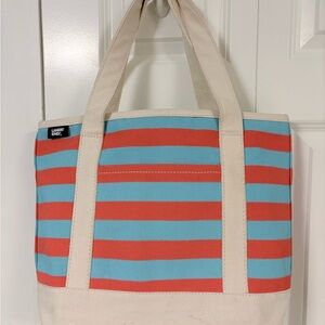 Lands' End Canvas Tote Bag in Coral and Light Blue Stripes